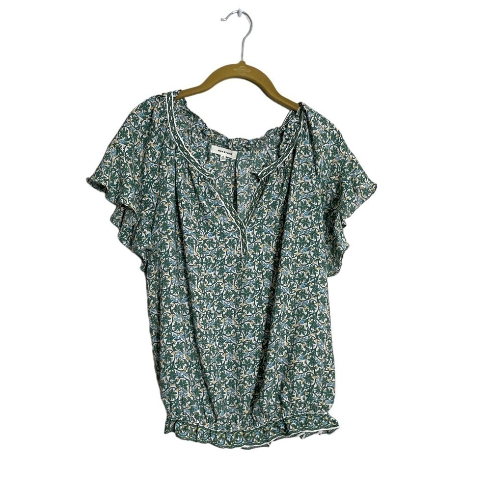 Max Studio Green Cinched Waist Blouse Small